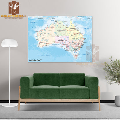 Australian Continent Detail Map Educational High Quality Unframed Poster Print & Waterproof Poster Print Wall Décor