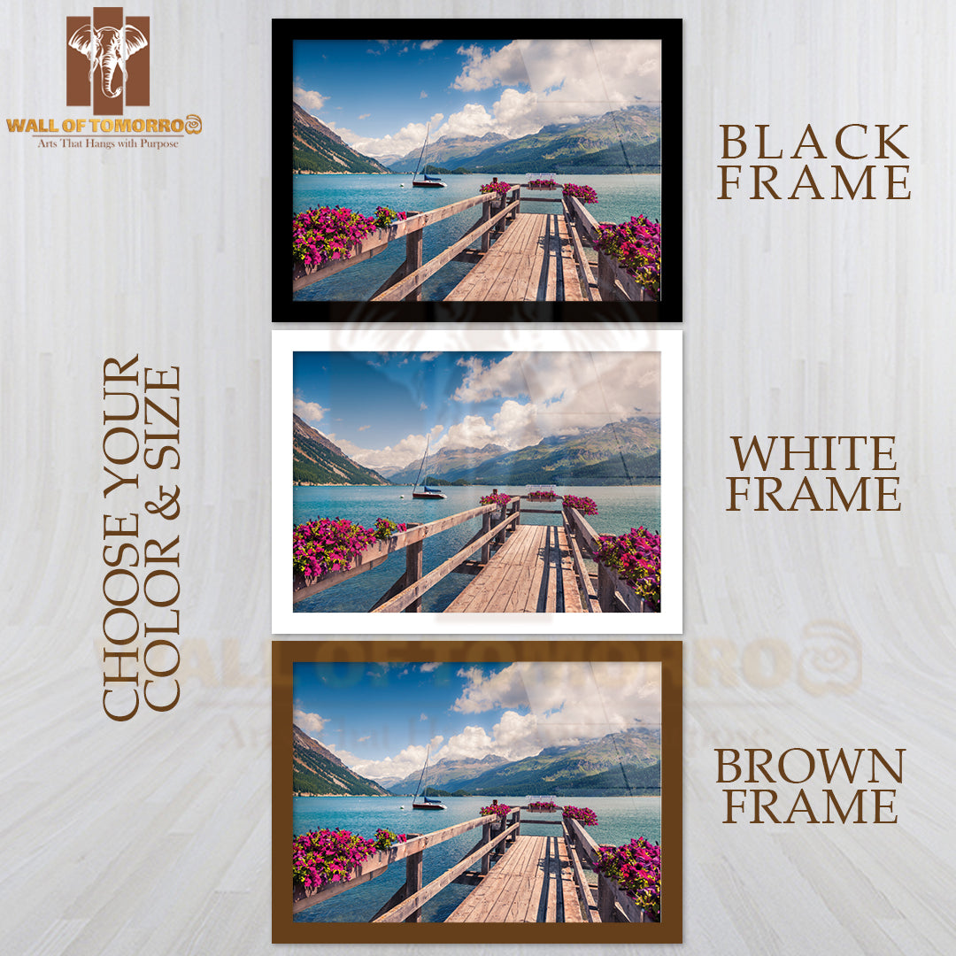 Wooden Pier on the Sils Lake with Yacht High Quality Unframed Poster Print & Waterproof Poster Print Wall Décor