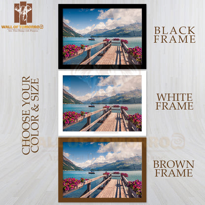 Wooden Pier on the Sils Lake with Yacht High Quality Unframed Poster Print & Waterproof Poster Print Wall Décor