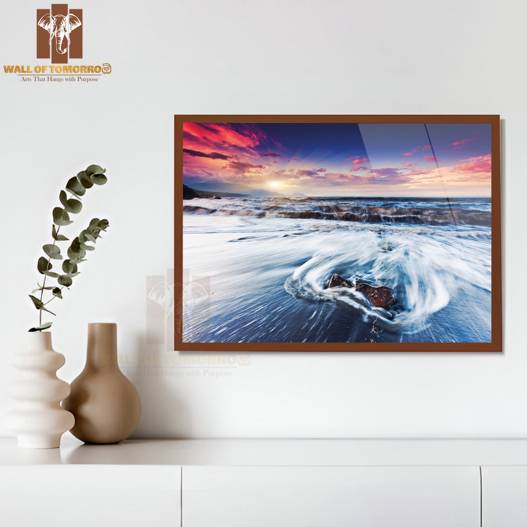 Fantastic Sunset Over the Stormy Sea, Dramatic Overcast Sky High Quality Unframed Poster Print & Waterproof Poster Print Wall Décor