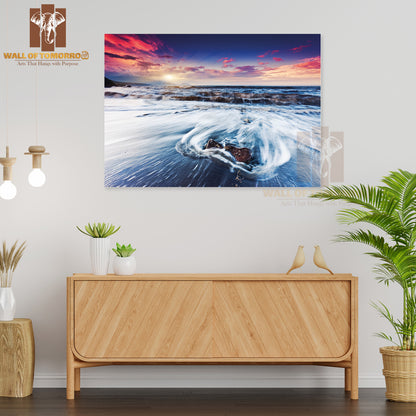 Fantastic Sunset Over the Stormy Sea, Dramatic Overcast Sky High Quality Unframed Poster Print & Waterproof Poster Print Wall Décor