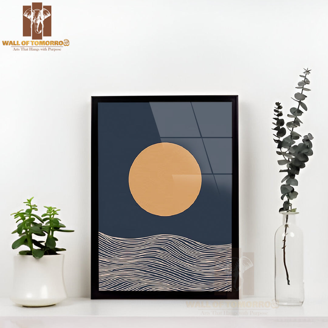 Lunar Waves Elegance Art High Quality Glass Frame Wall Décor