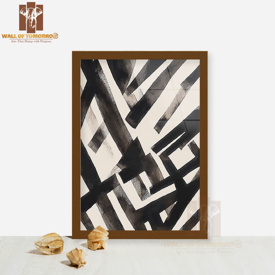 Geometric Pulse Neutral Elegance Art High Quality Glass Frame Wall Décor