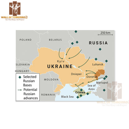 Russia & The US In Ukraine and The Middle East Map Educational High Quality Unframed Poster Print & Waterproof Poster Print Wall Décor