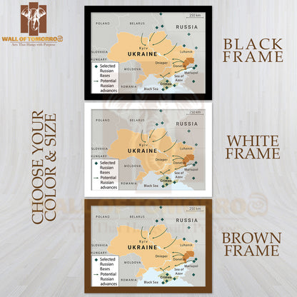 Russia & The US In Ukraine and The Middle East Map Educational High Quality Glass Frame Wall Décor