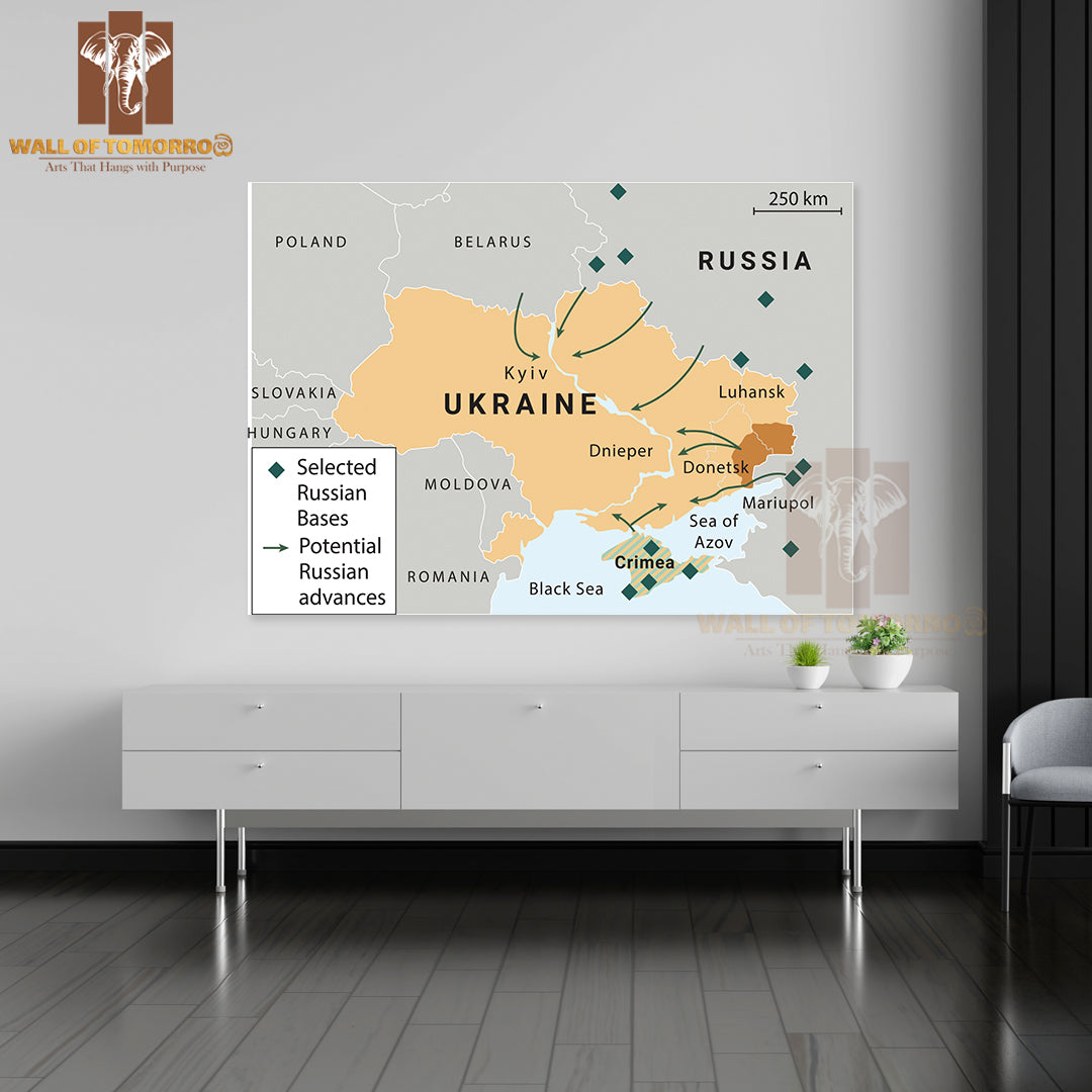 Russia & The US In Ukraine and The Middle East Map Educational High Quality Unframed Poster Print & Waterproof Poster Print Wall Décor