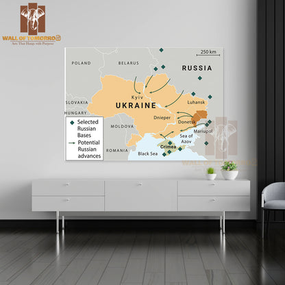 Russia & The US In Ukraine and The Middle East Map Educational High Quality Unframed Poster Print & Waterproof Poster Print Wall Décor