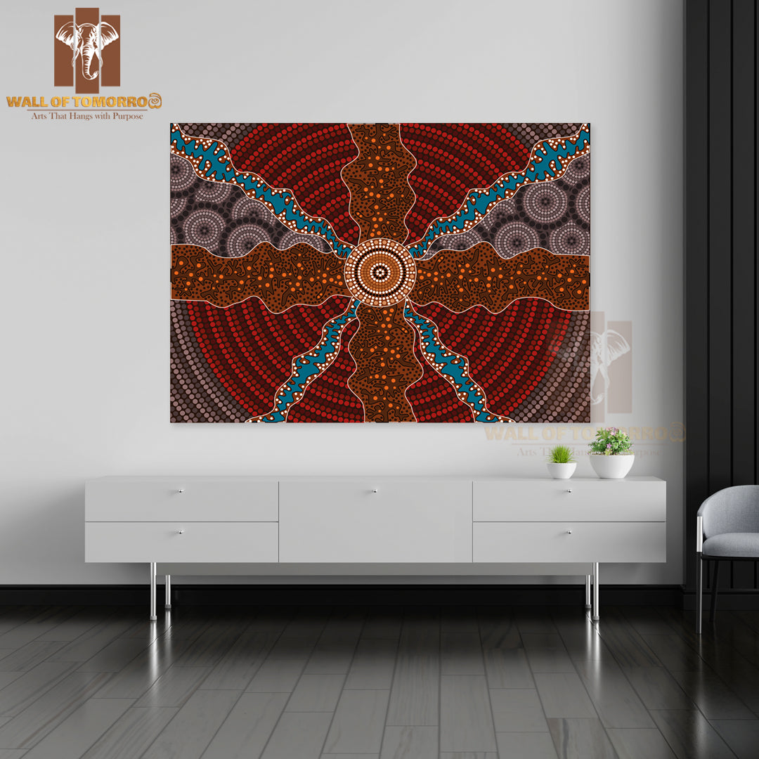 Aboriginal Style of Dot Painting Depicting Impacts High Quality Unframed Poster Print & Waterproof Poster Print Wall Décor