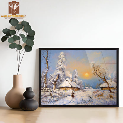Oil Painting Winter in Village, Landscape, Nature High Quality Unframed Poster Print & Waterproof Poster Print Wall Décor