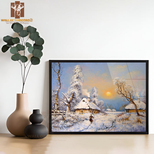Oil Painting Winter in Village, Landscape, Nature High Quality Unframed Poster Print & Waterproof Poster Print Wall Décor