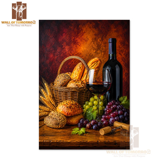 Bread & Wine on Table Kitchen & Restaurant High Quality Unframed Poster Print & Waterproof Poster Print Wall Décor in Sri Lanka