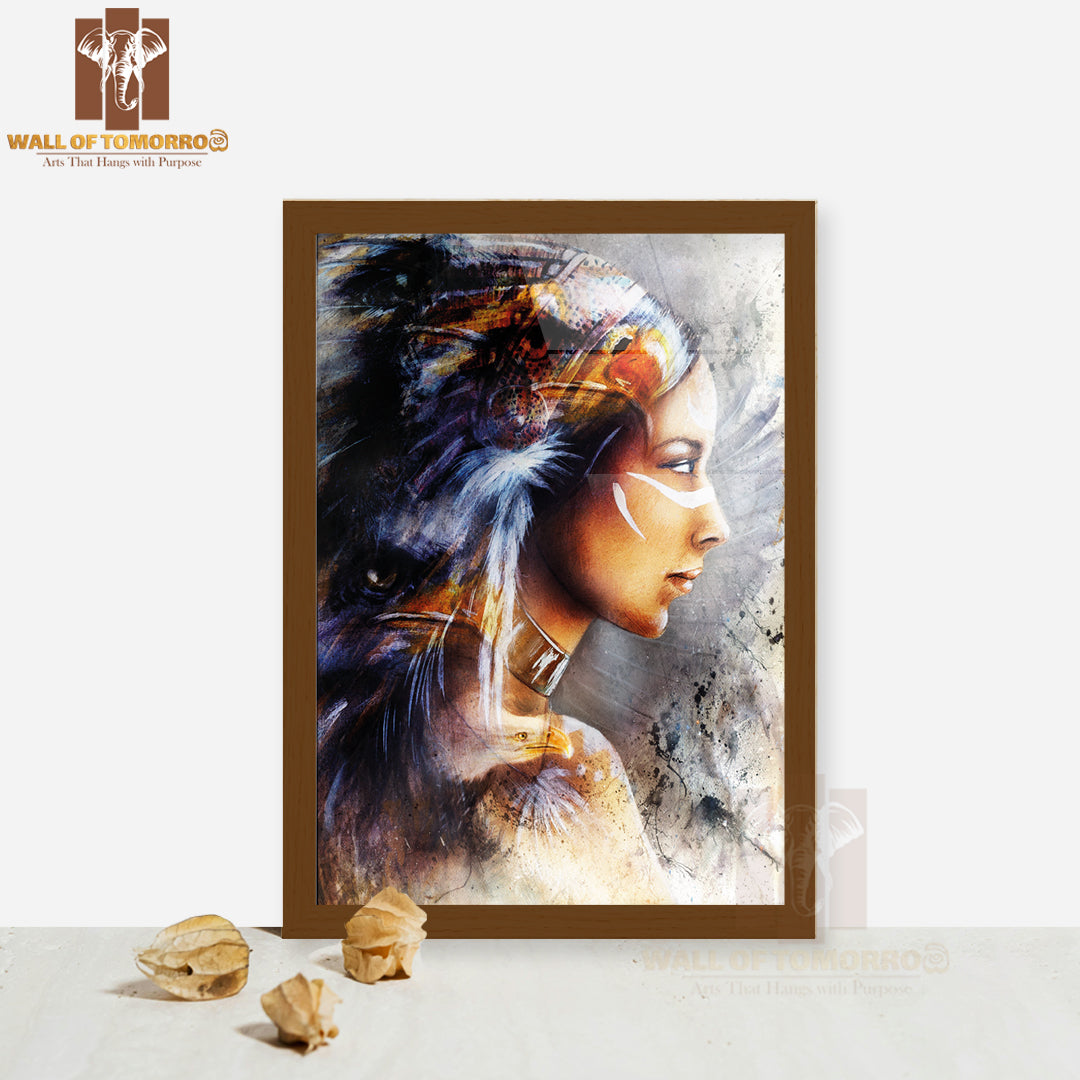 Native American Warrior Indian High Quality Glass Frame Wall Décor