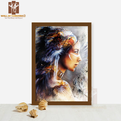 Native American Warrior Indian High Quality Glass Frame Wall Décor