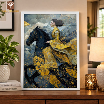 Black Horse with Lady Painting Animals High Quality Glass Frame Wall Décor in Sri Lanka