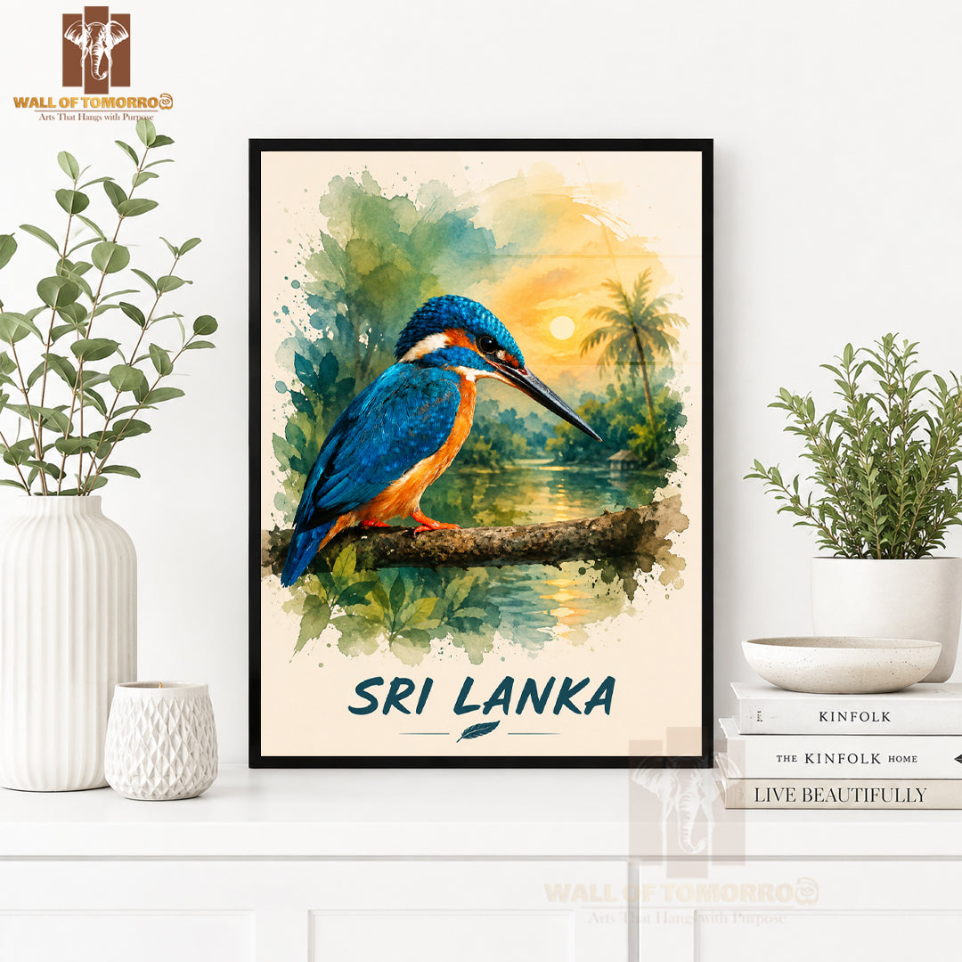 Kingfisher (Pilihuduwa) Sri Lanka Travel Animals High Quality Glass Frame Wall Décor