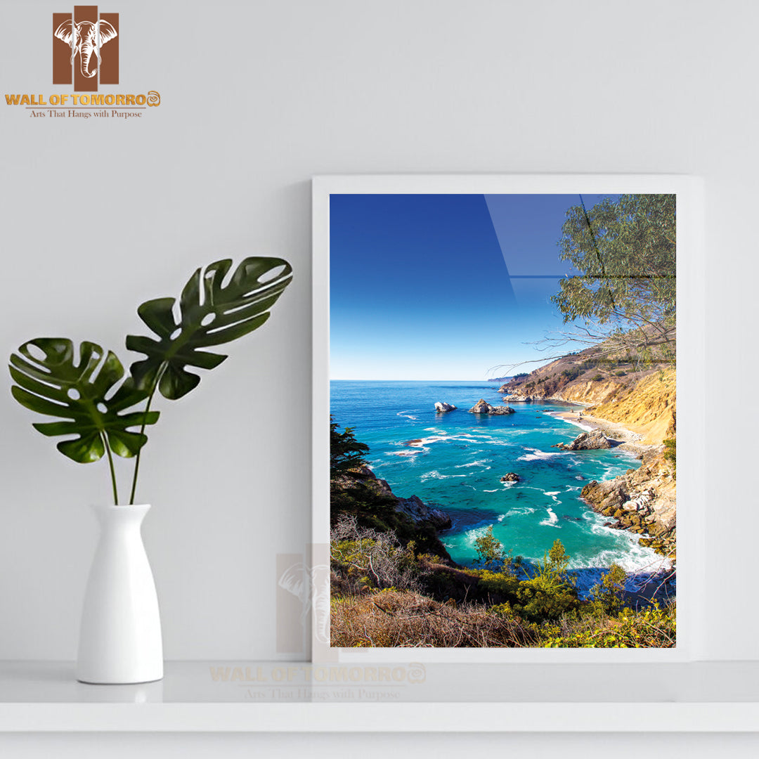 Big Sur Is a Sparsely Populated Region of the Central California Coastline High Quality Glass Frame Wall Décor