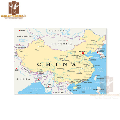 China Political Map with Capital Beijing Educational High Quality Unframed Poster Print & Waterproof Poster Print Wall Décor