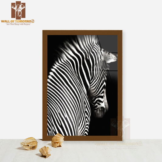 The Zebra is Facing Slightly Away From The Camera High Quality Glass Frame Wall Décor