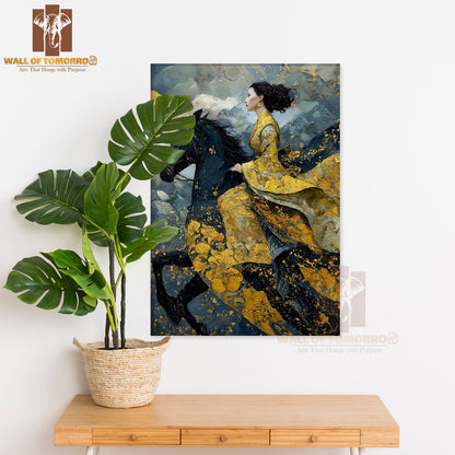 Black Horse with Lady Painting Animals High Quality Unframed Poster Print & Laminated Poster Print Wall Décor in Sri Lanka