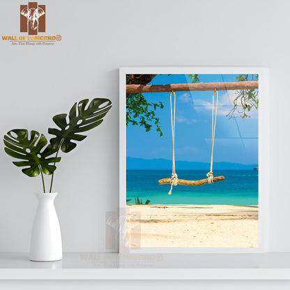 Seaside Swing Holiday Memory High Quality Glass Frame Wall Décor