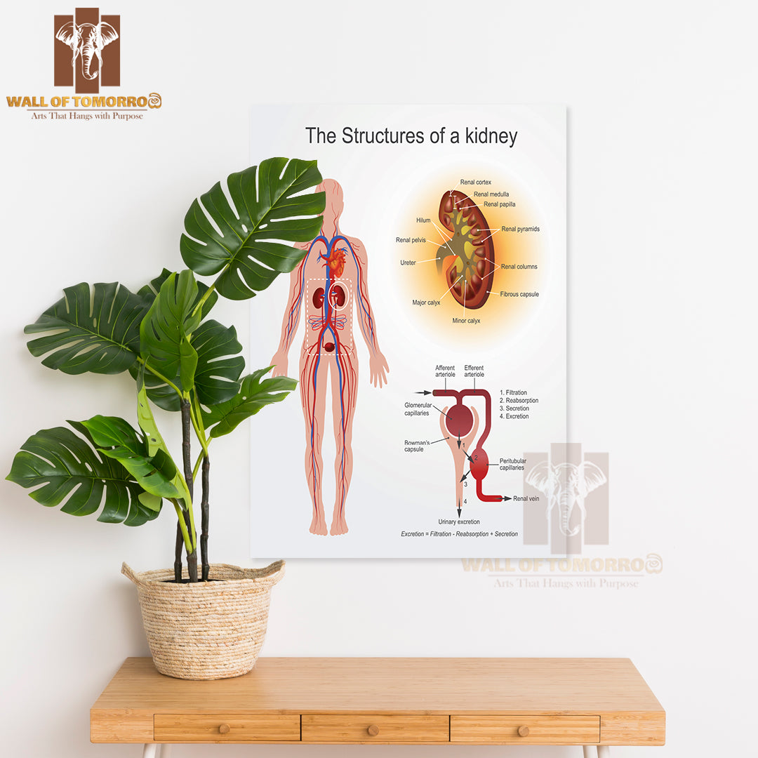 The Kidneys Are Bean-Shaped Organs That Serve Several Essential Regulatory Roles in Vertebrates Educational High Quality Unframed Poster Print & Waterproof Poster Print Wall Décor