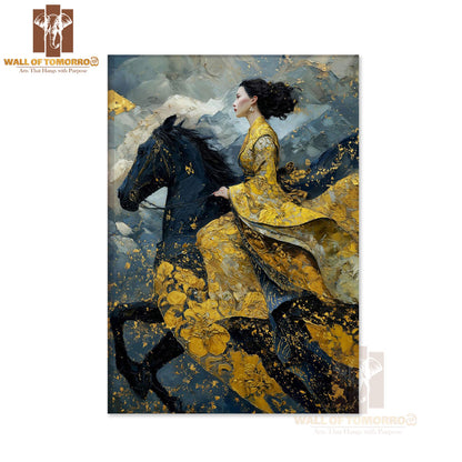 Black Horse with Lady Painting Animals High Quality Unframed Poster Print & Laminated Poster Print Wall Décor in Sri Lanka