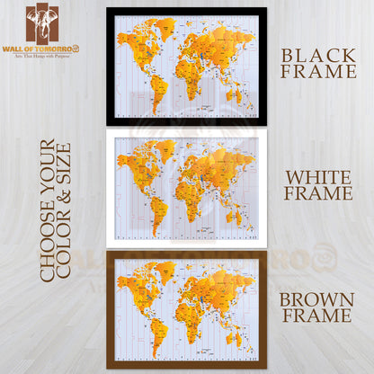 Time zone Map Educational High Quality Glass Frame Wall Décor