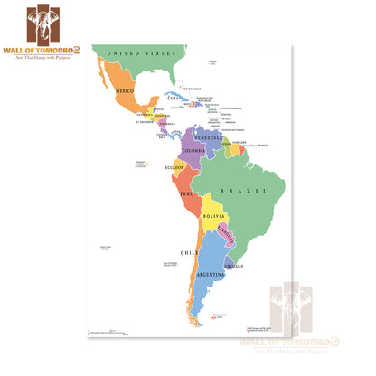 Latin America Single States Political Map Educational High Quality Unframed Poster Print & Waterproof Poster Print Wall Décor
