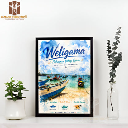 Weligama Fisherman Village Beach Sri Lanka Travel High Quality Glass Frame Wall Décor