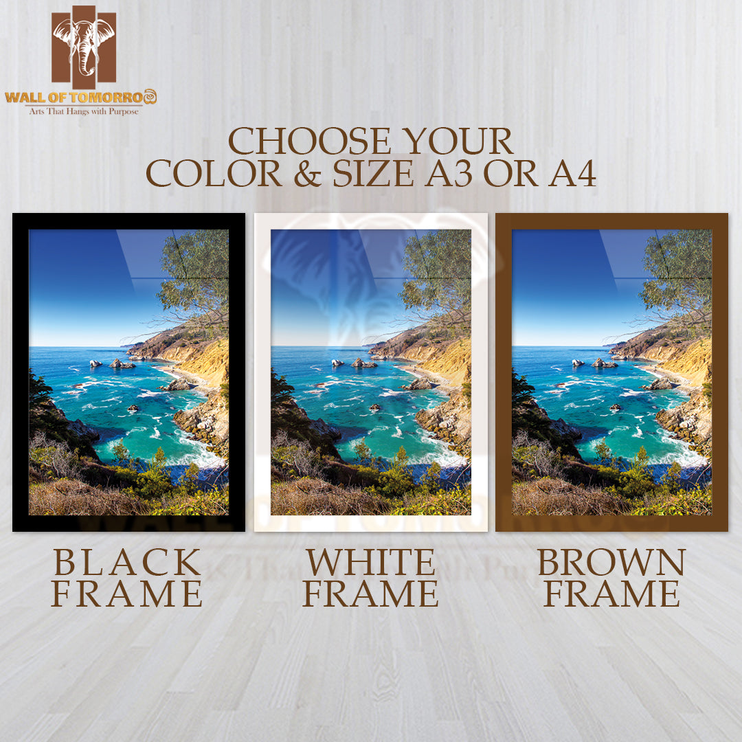 Big Sur Is a Sparsely Populated Region of the Central California Coastline High Quality Glass Frame Wall Décor