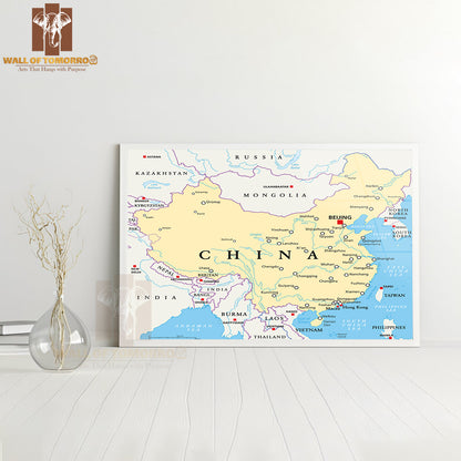 China Political Map with Capital Beijing Educational High Quality Glass Frame Wall Décor