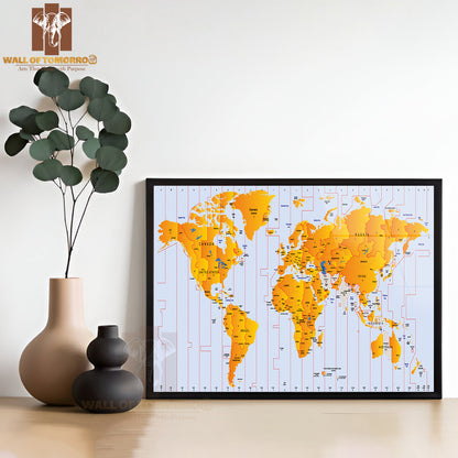 Time zone Map Educational High Quality Glass Frame Wall Décor