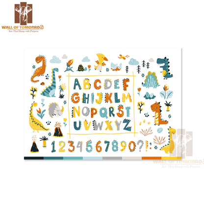 Dino Collection with Alphabet and Numbers Educational High Quality Unframed Poster Print & Waterproof Poster Print Wall Décor