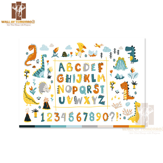 Dino Collection with Alphabet and Numbers Educational High Quality Unframed Poster Print & Waterproof Poster Print Wall Décor