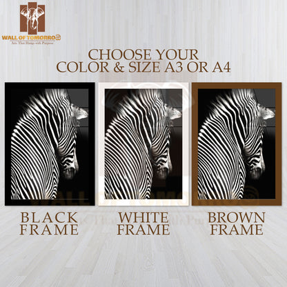 The Zebra is Facing Slightly Away From The Camera High Quality Glass Frame Wall Décor