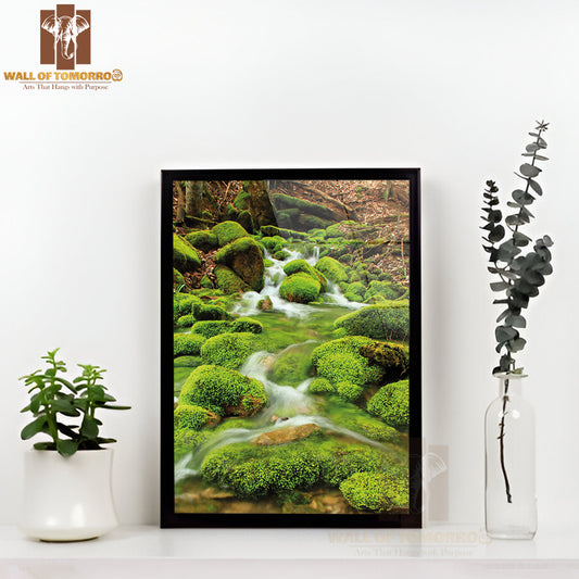 Mountain Stream Among the Mossy Stones High Quality Glass Frame Wall Décor