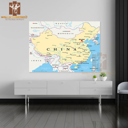 China Political Map with Capital Beijing Educational High Quality Unframed Poster Print & Waterproof Poster Print Wall Décor