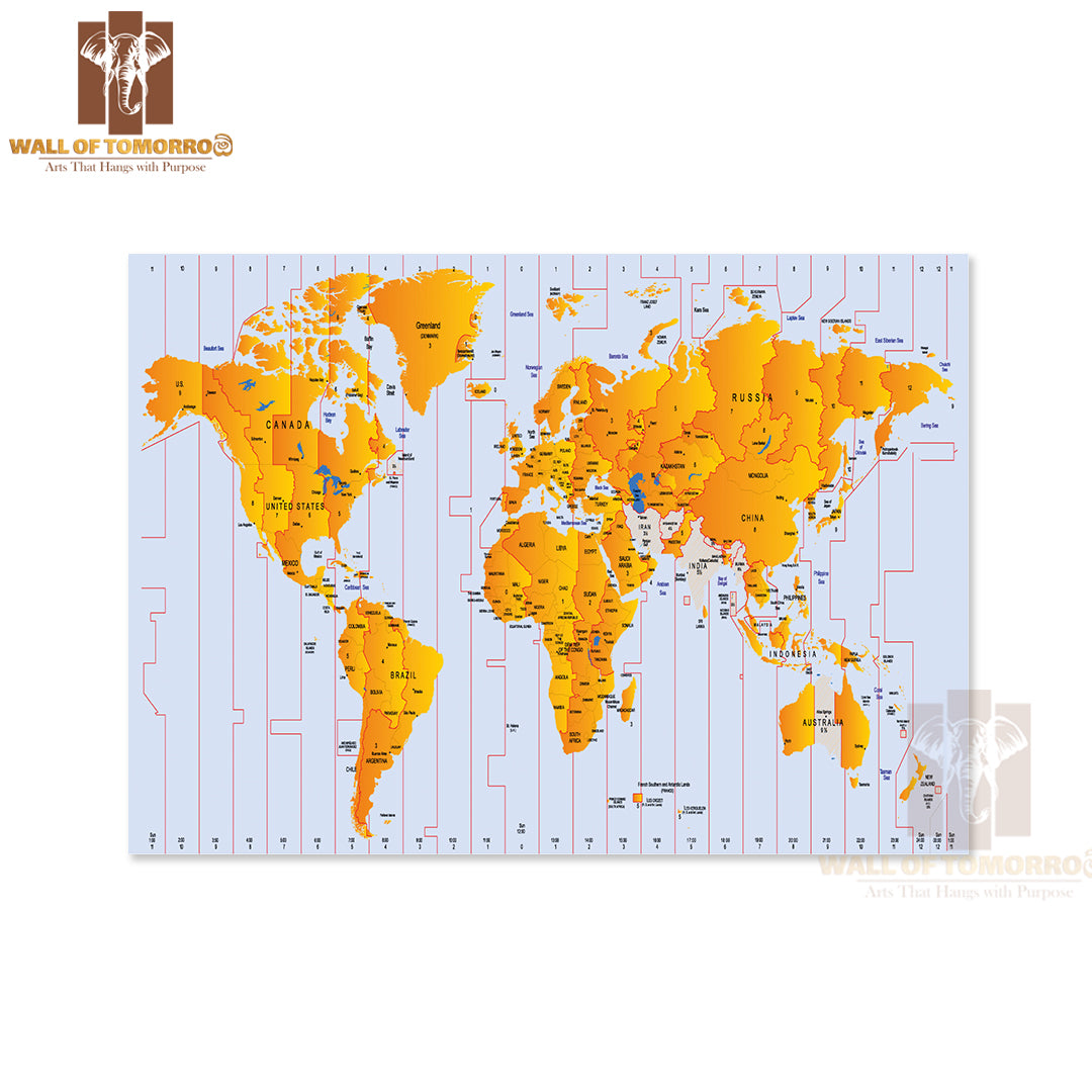 Time zone Map Educational High Quality Unframed Poster Print & Waterproof Poster Print Wall Décor