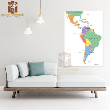 Latin America Single States Political Map Educational High Quality Unframed Poster Print & Waterproof Poster Print Wall Décor