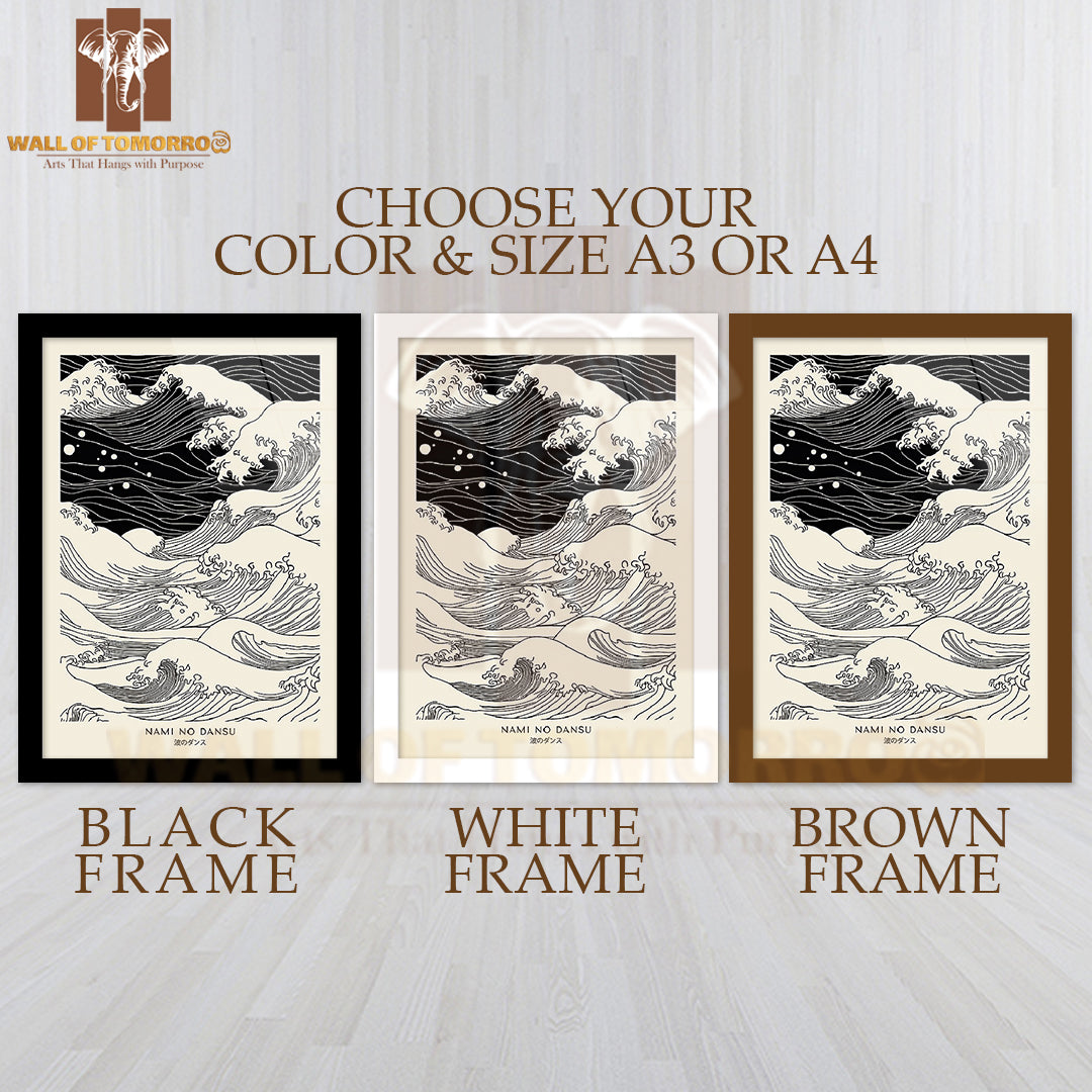 Nami No Dansu Japandi Elegance Art High Quality Glass Frame Wall Décor