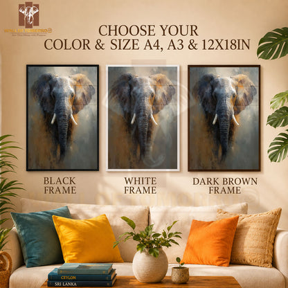 Painterly Frontal Portrait of a Majestic Elephant Animals High Quality Glass Frame Wall Décor in Sri Lanka