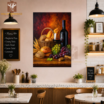 Bread & Wine on Table Kitchen & Restaurant High Quality Unframed Poster Print & Waterproof Poster Print Wall Décor in Sri Lanka