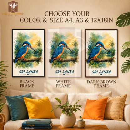 Kingfisher (Pilihuduwa) Sri Lanka Travel Animals High Quality Glass Frame Wall Décor