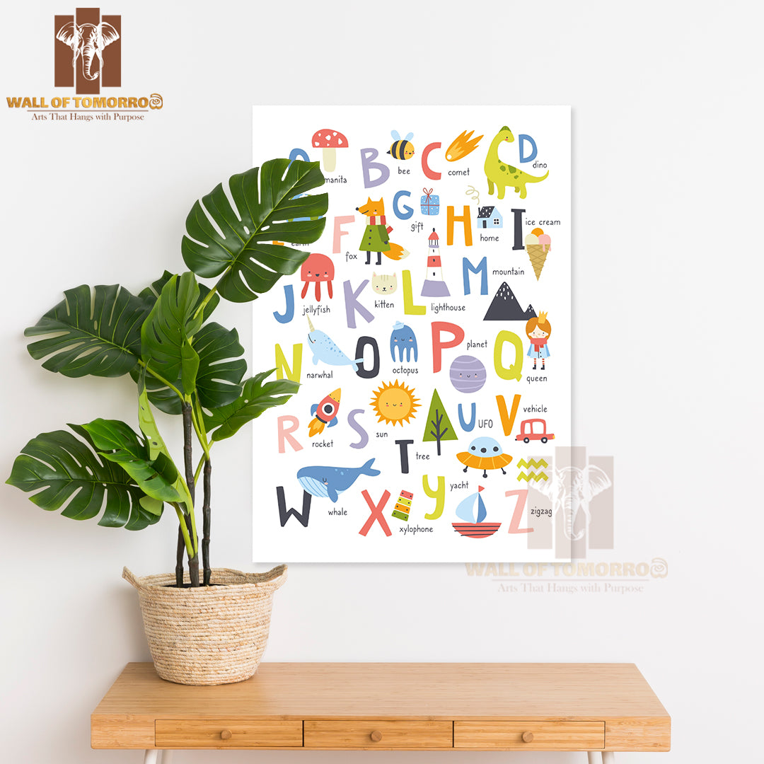 Cute English Alphabet for Kids with Doodle Educational High Quality Unframed Poster Print & Waterproof Poster Print Wall Décor