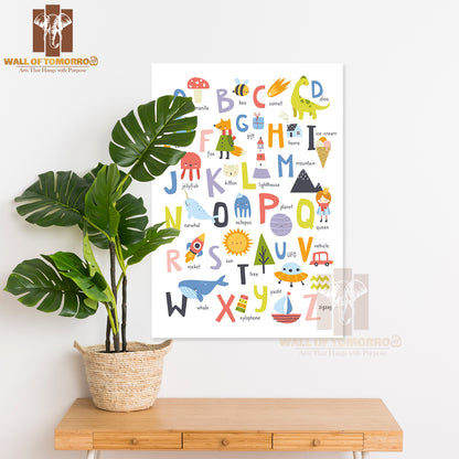 Cute English Alphabet for Kids with Doodle Educational High Quality Unframed Poster Print & Waterproof Poster Print Wall Décor