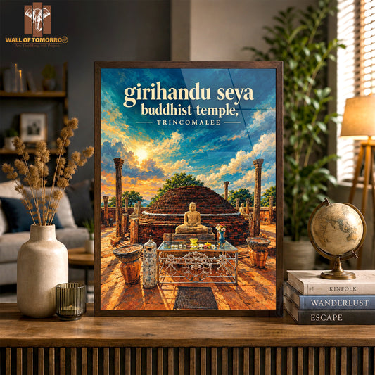 Girihandu Seya Buddhist Temple, Trincomalee Sri Lanka Travel High Quality Glass Frame Wall Décor