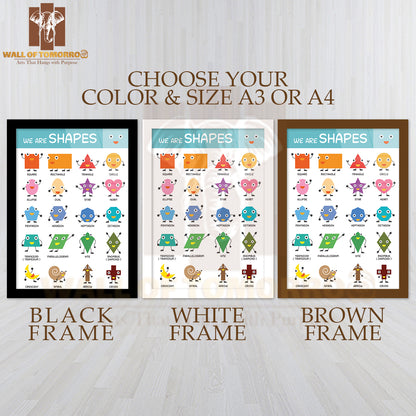 Kids Basic Shapes Chart, Kindergarten, Preschool, Education, Learning and Study Concept High Quality Glass Frame Wall Décor