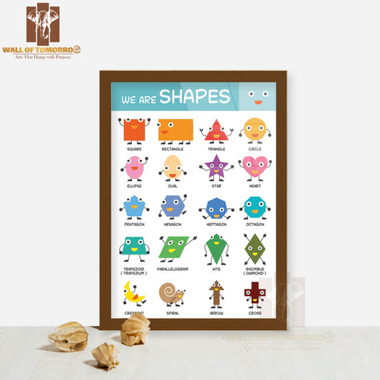 Kids Basic Shapes Chart, Kindergarten, Preschool, Education, Learning and Study Concept High Quality Glass Frame Wall Décor