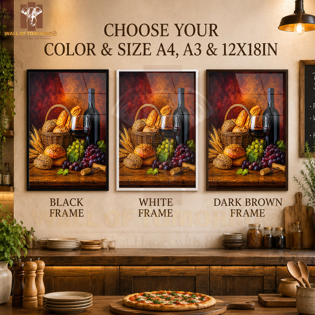 Bread & Wine on Table Kitchen & Restaurant High Quality Glass Frame Wall Décors in Sri Lanka