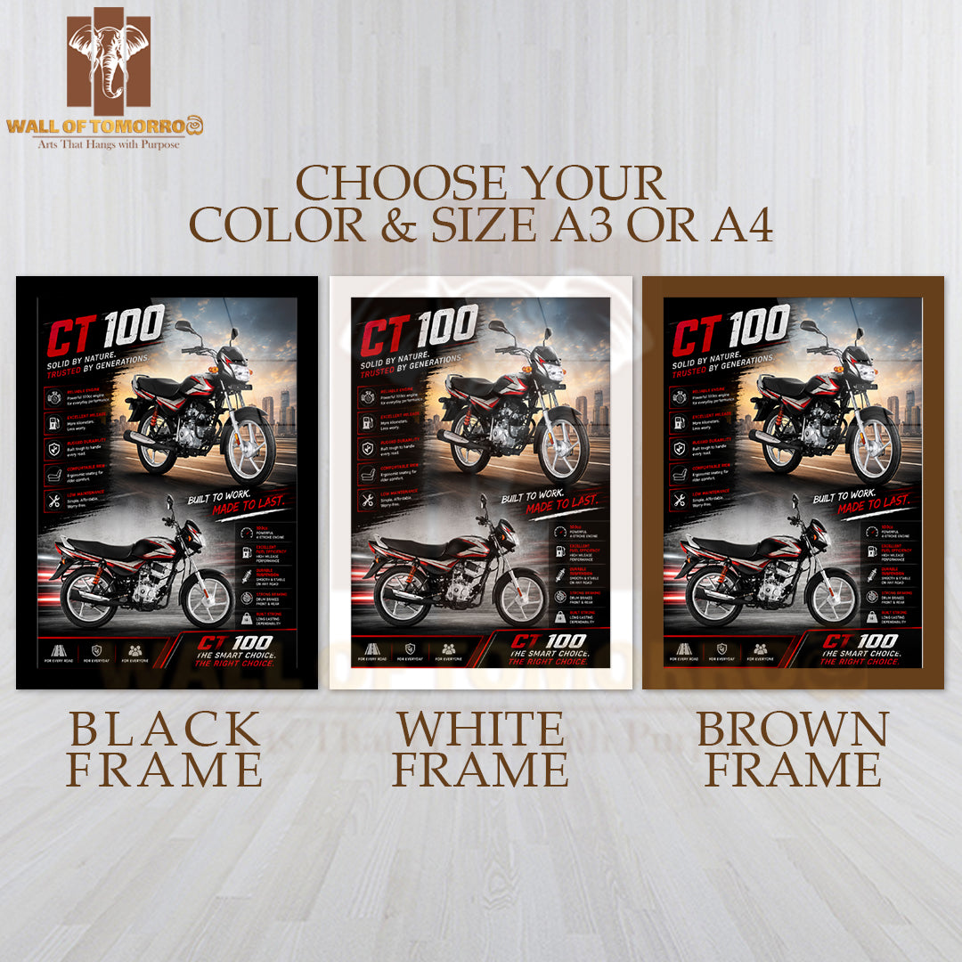 Bajaj CT 100 Bike High Quality Glass Frame Wall Décors in Sri Lanka